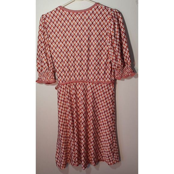 $98 Max Studio Women's L Large Faux Wrap Dress Red Cream Sleeves Knee Length NWT - Picture 3 of 7